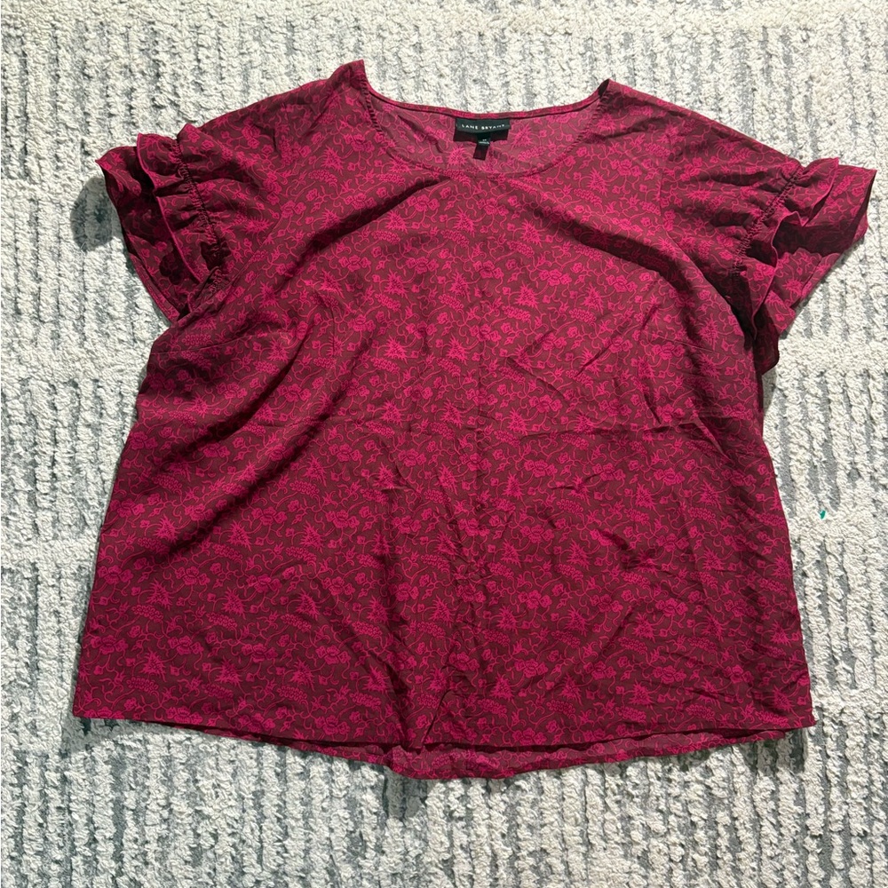Lane Bryant Berry Pink Floral Short Sleeve Blouse